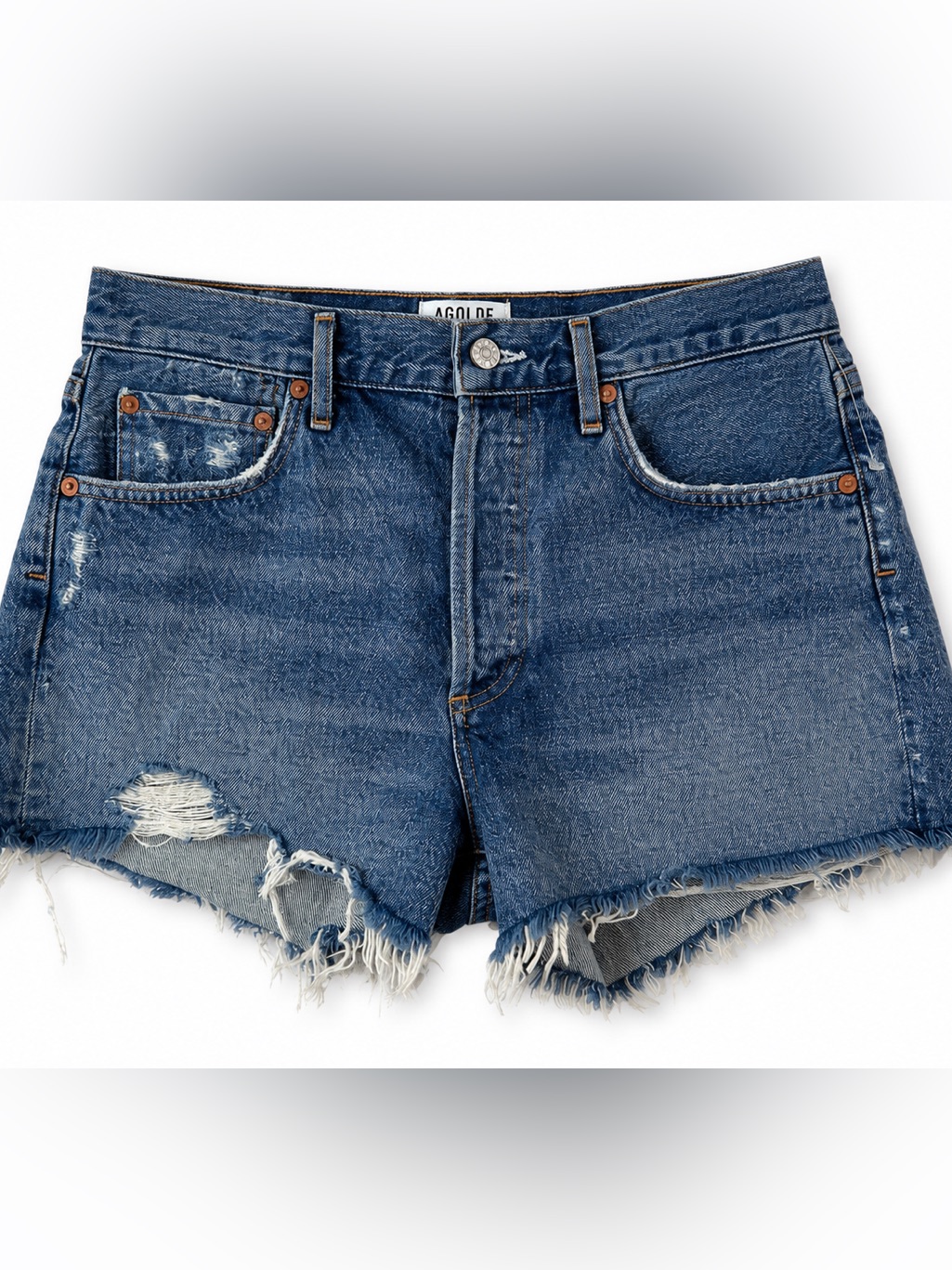 Agolde Distressed Button Fly Denim Cutoff Shorts Size 26 Raw Hem